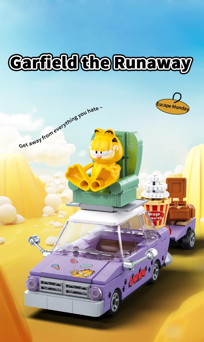 Figuras de Garfield y autos de bloques