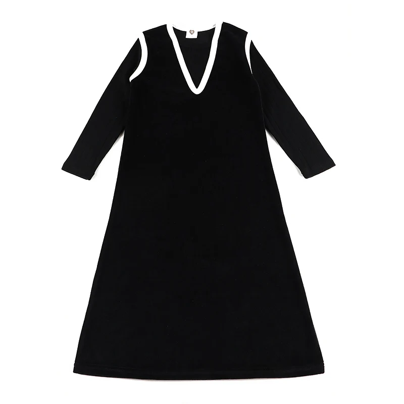 Vestido maxi negro acanalado para niña Conjunto cómodo
