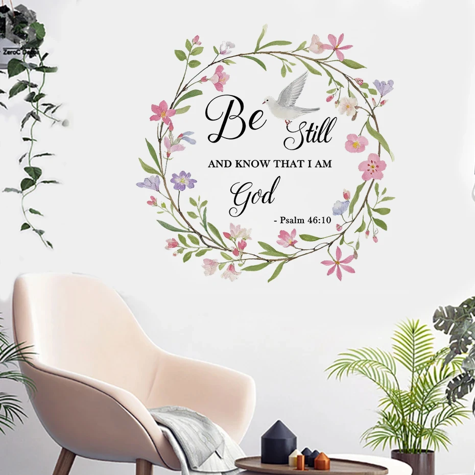 Pegatina de pared vinilo acuarela flores y palomas estilo iglesia - imagen 2