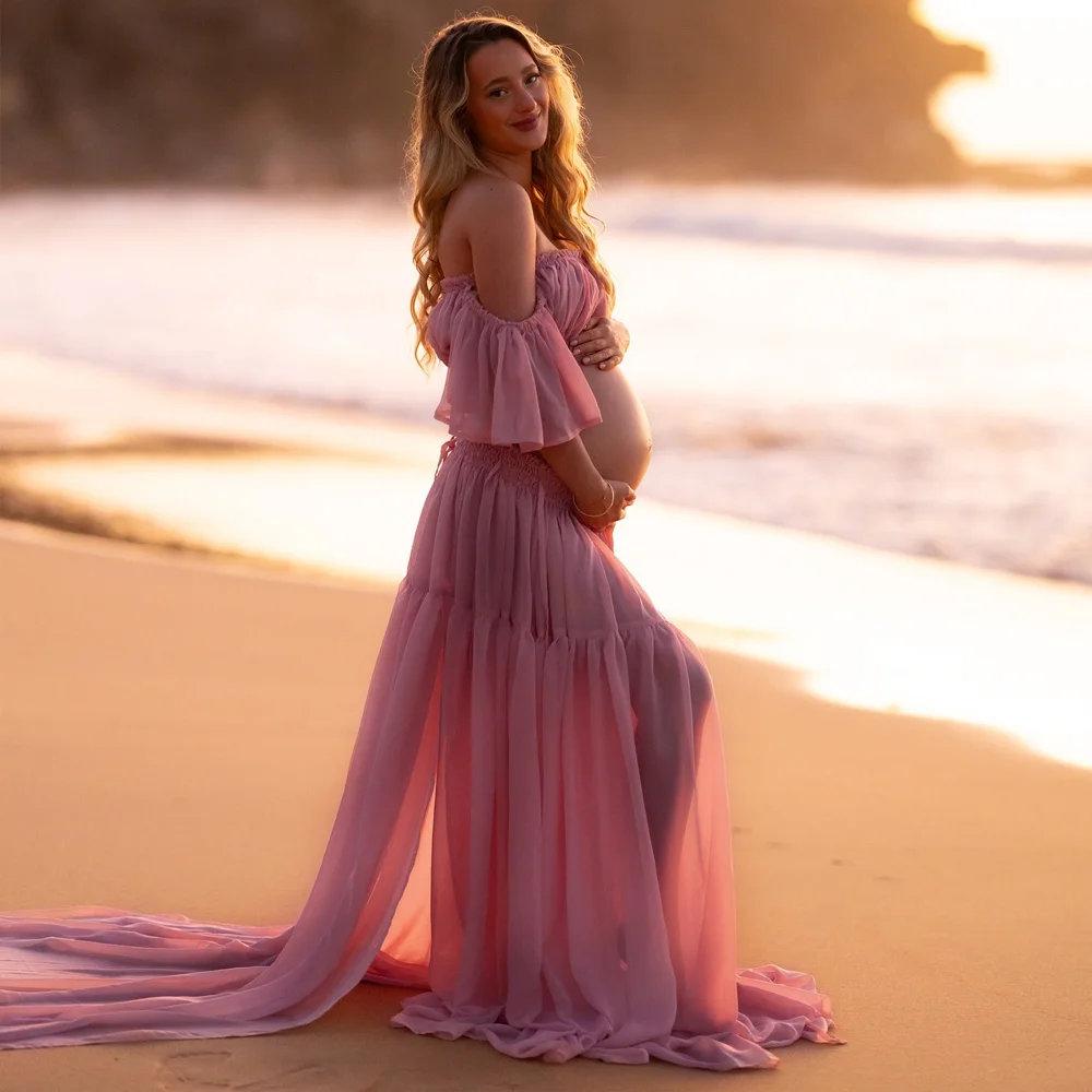 Vestido premamá de gasa para sesión fotográfica, falda larga - imagen 5
