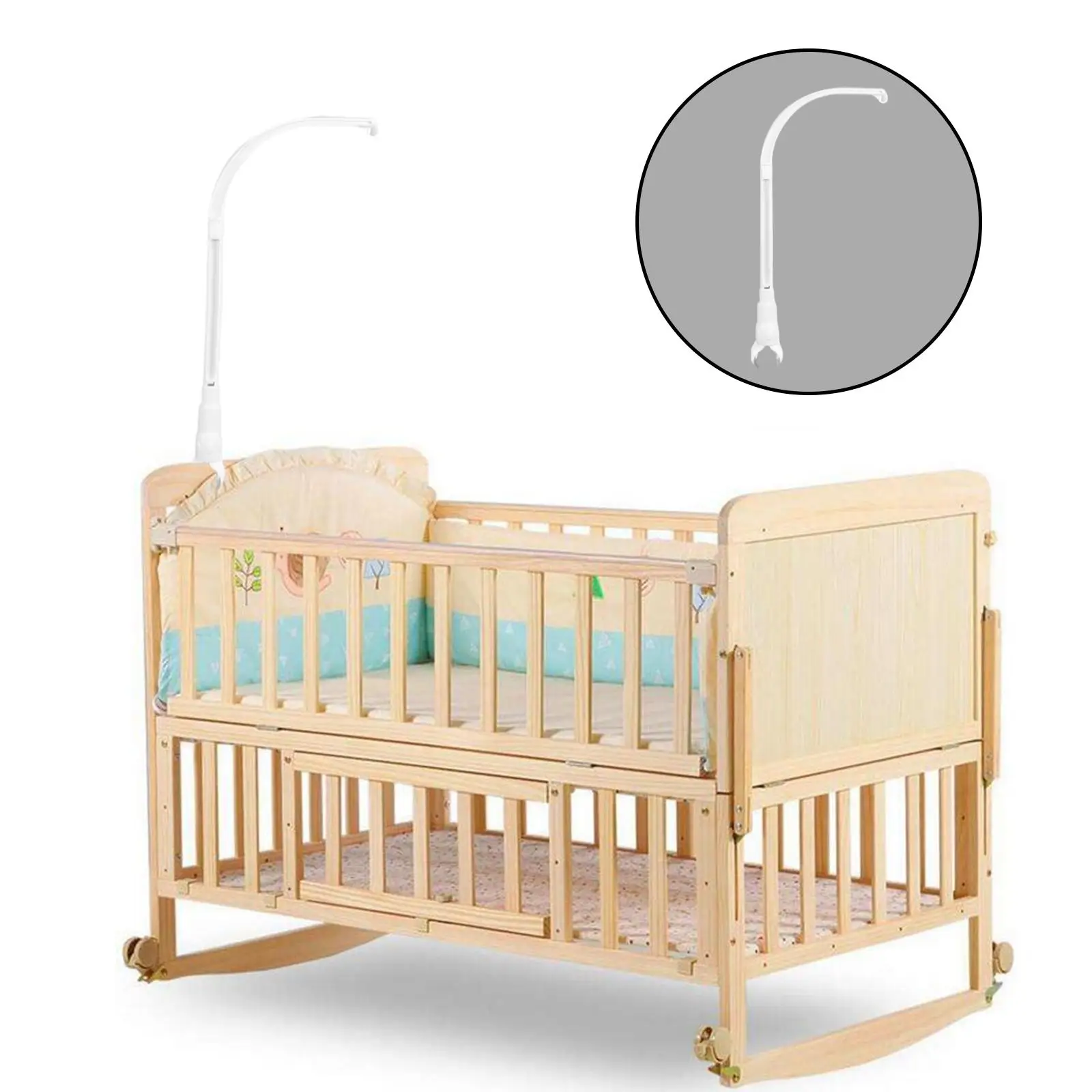 Soporte móvil para cuna con base giratoria y caja de música blanca - imagen 3