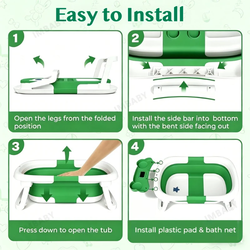 Bañera plegable para bebé con cojín y tapón de drenaje - imagen 4