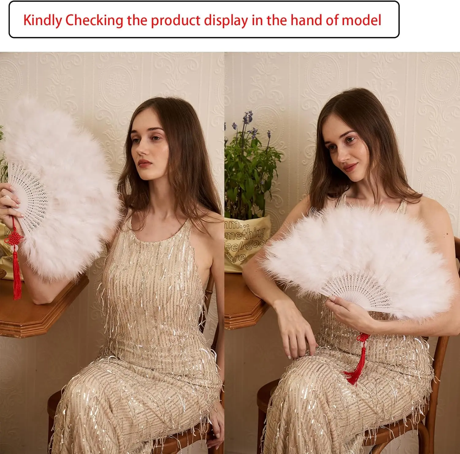Abanico de plumas plegable estilo flapper para fiesta
