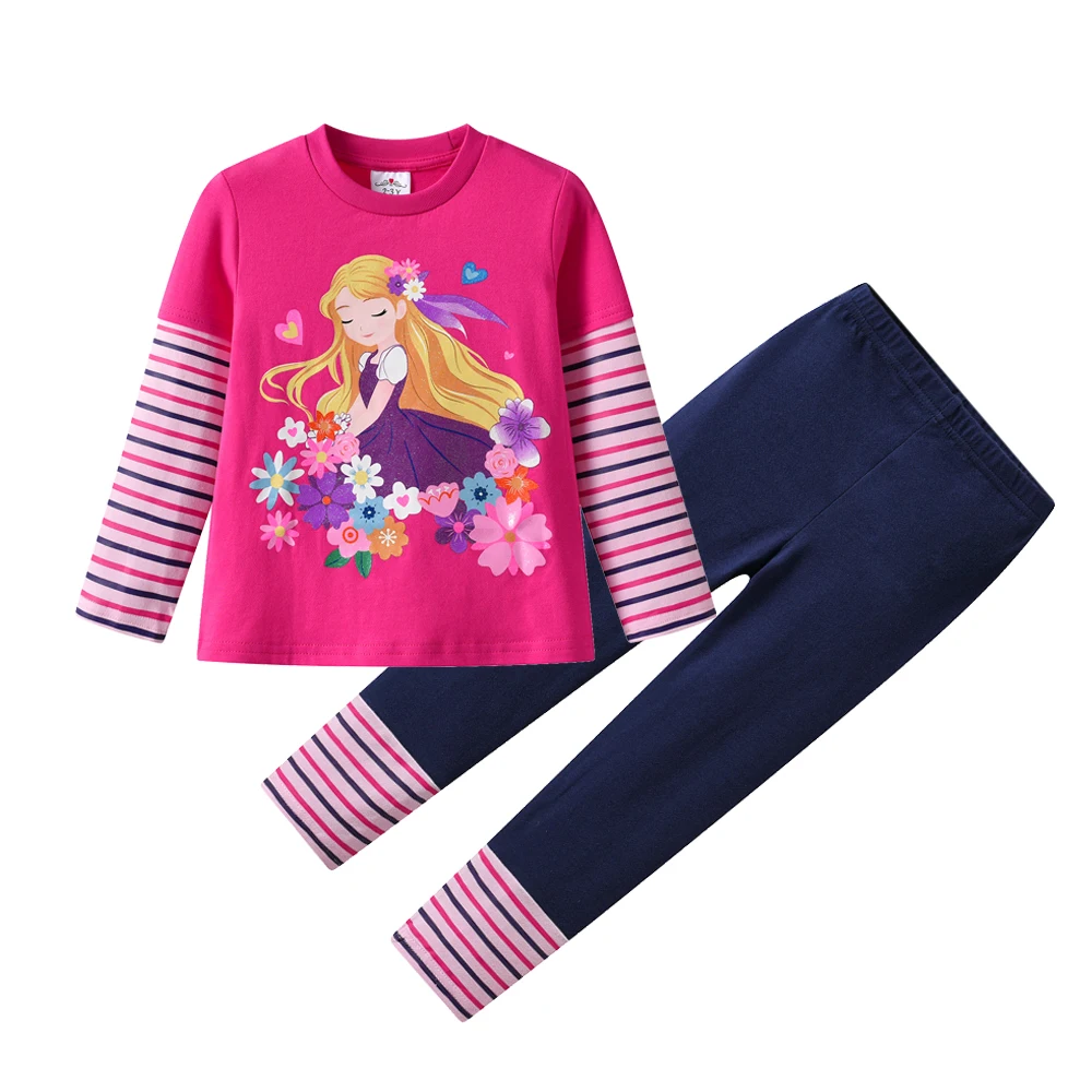 DXTON conjunto otoño para niña de punto a rayas manga larga