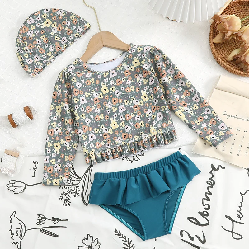 Bañador niña de manga larga estampado floral con volantes, bikini - imagen 2