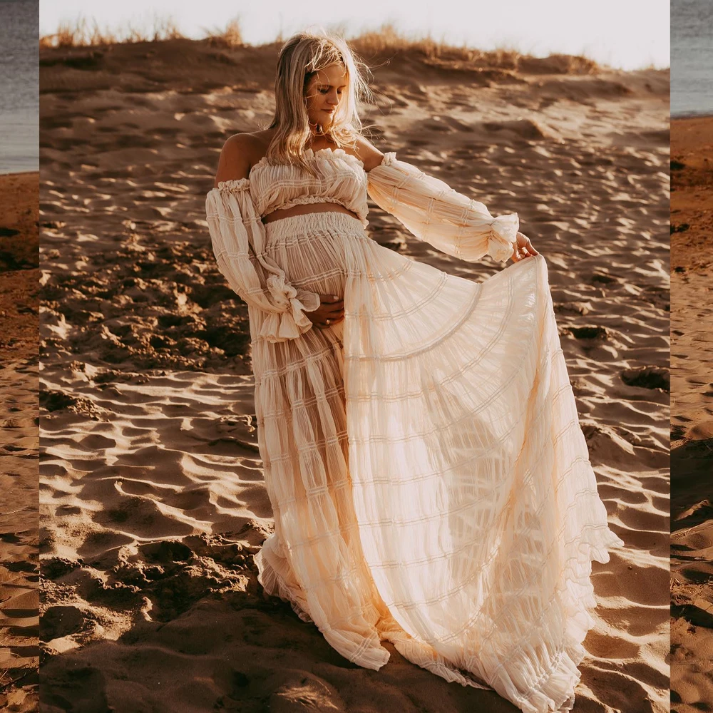 Vestido premamá en gasa plisada para sesión de fotos - imagen 5