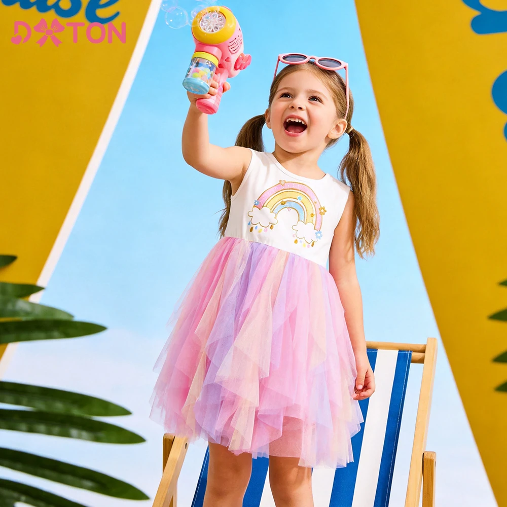 DXTON vestido de fiesta cumpleaños niña algodón arcoíris - imagen 2