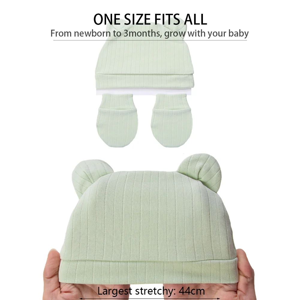 Gorro algodón bebé orejas de oso mitones – Set fotos recién nacido - imagen 4