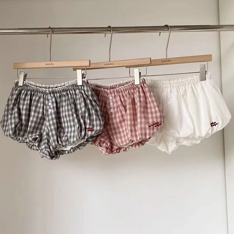 Pantalones cortos niña burbuja a cuadros con cintura elástica verano - imagen 4