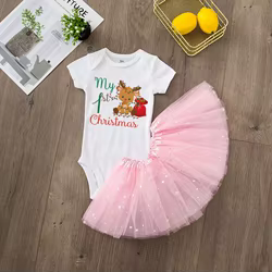 Conjunto primera Navidad bebé niña vestido tutú y camisa fiesta