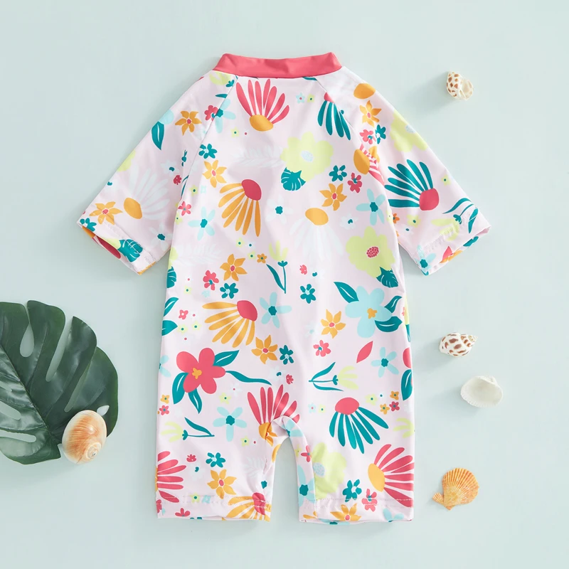 Bañador antirrozaduras niña manga corta floral con volante veraniego - imagen 4