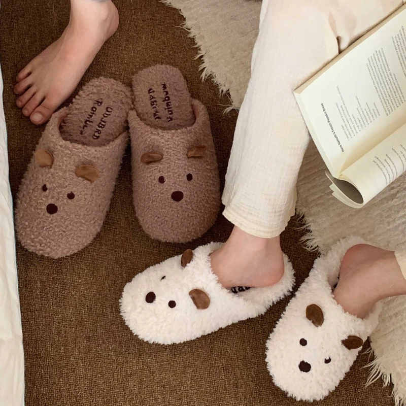 Pantuflas de felpa con orejas de perro – Cálidas para casa Invierno