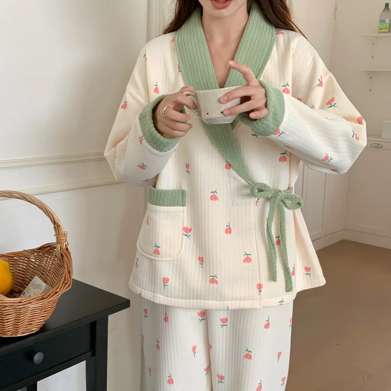 Pijamas maternidad acolchados algodón – Tallas grandes otoño invierno - imagen 2