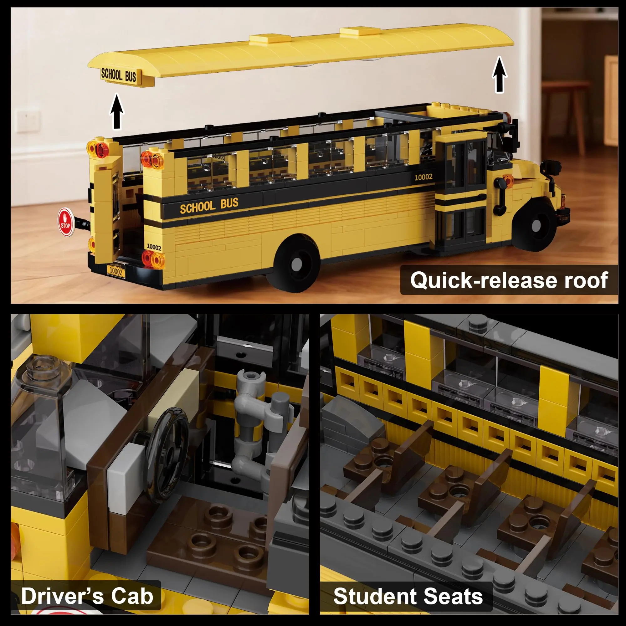 Bloques de construcción autobús escolar clásico amarillo para niños - imagen 3