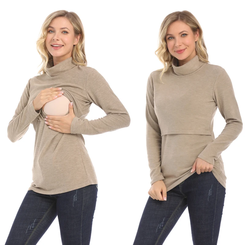 Camiseta de lactancia algodón cuello alto – Manga larga premamá - imagen 5