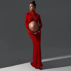 Vestido de maternidad rojo largo elegante para fotos de embarazo