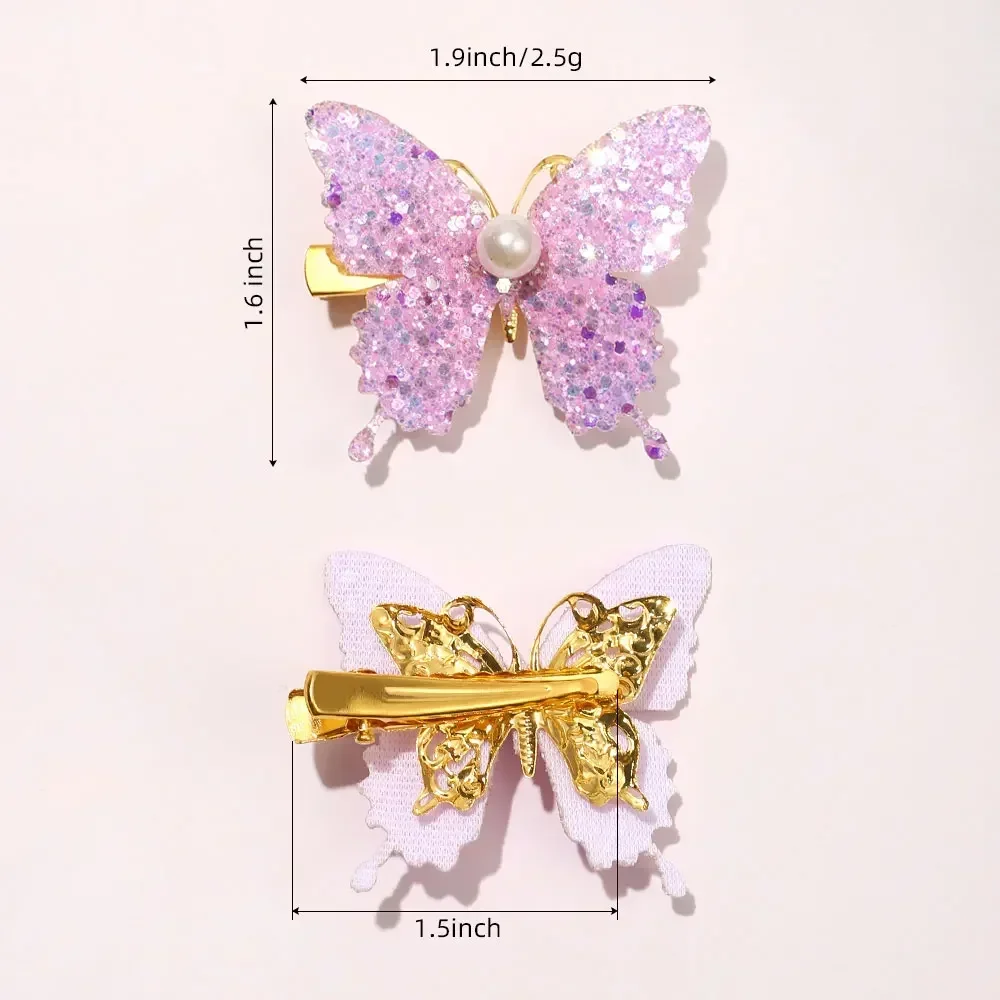 Horquillas mariposa con perla estilo coreano y lentejuelas para niña - imagen 2
