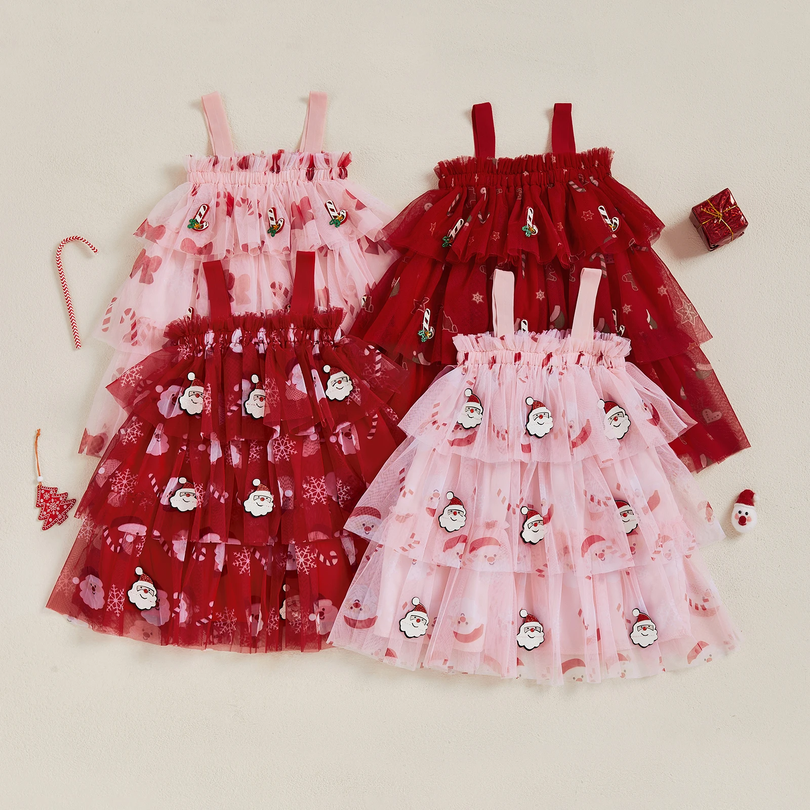 VISgogo Vestido de Navidad sin mangas para niña con tul y A-línea - imagen 4