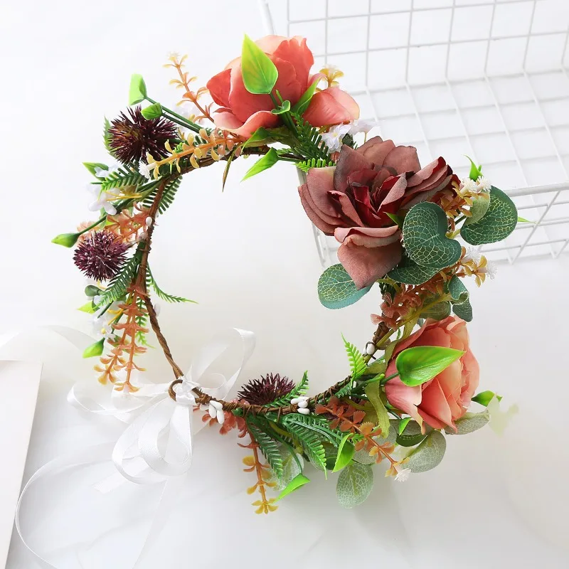 Corona de flores artificiales bohemia para niña, diadema floral - imagen 2