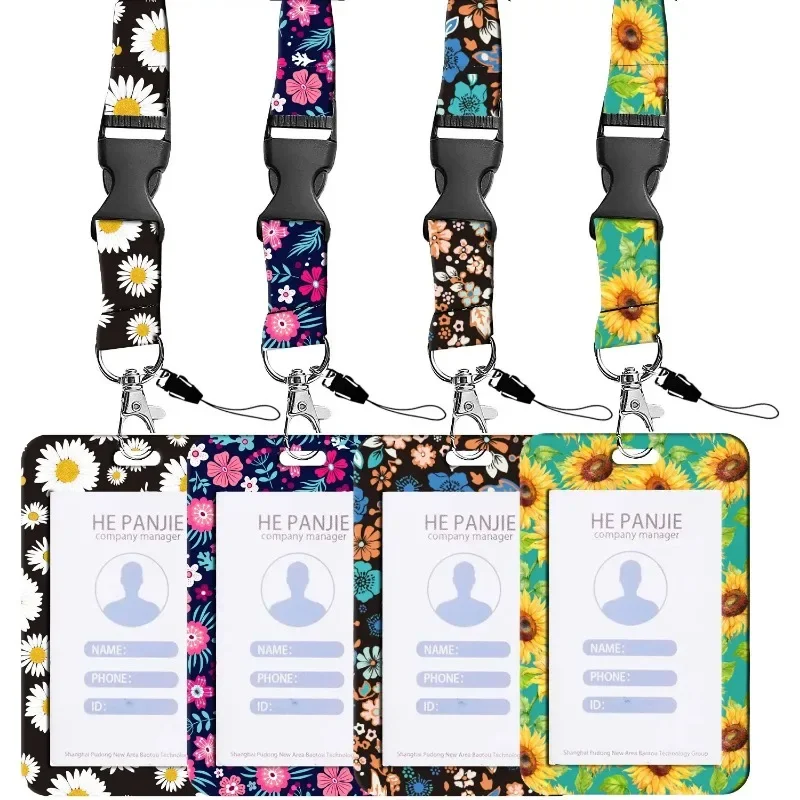 Porta credenciales con clip floral y cordón retráctil – Set 3 - imagen 3