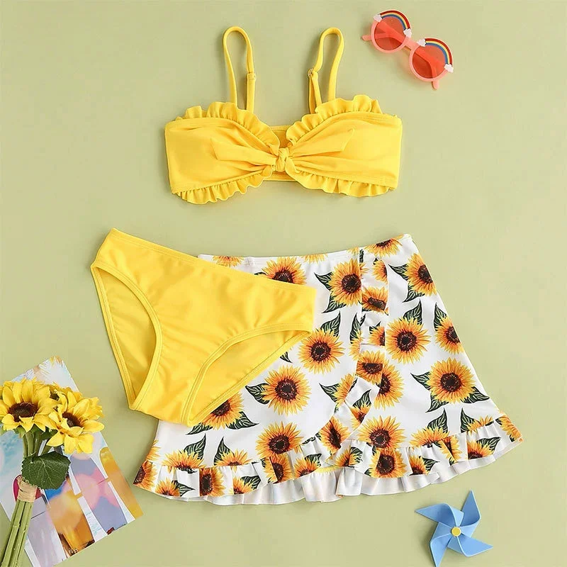 Conjunto traje de baño estampado infantil para niñas verano - imagen 3