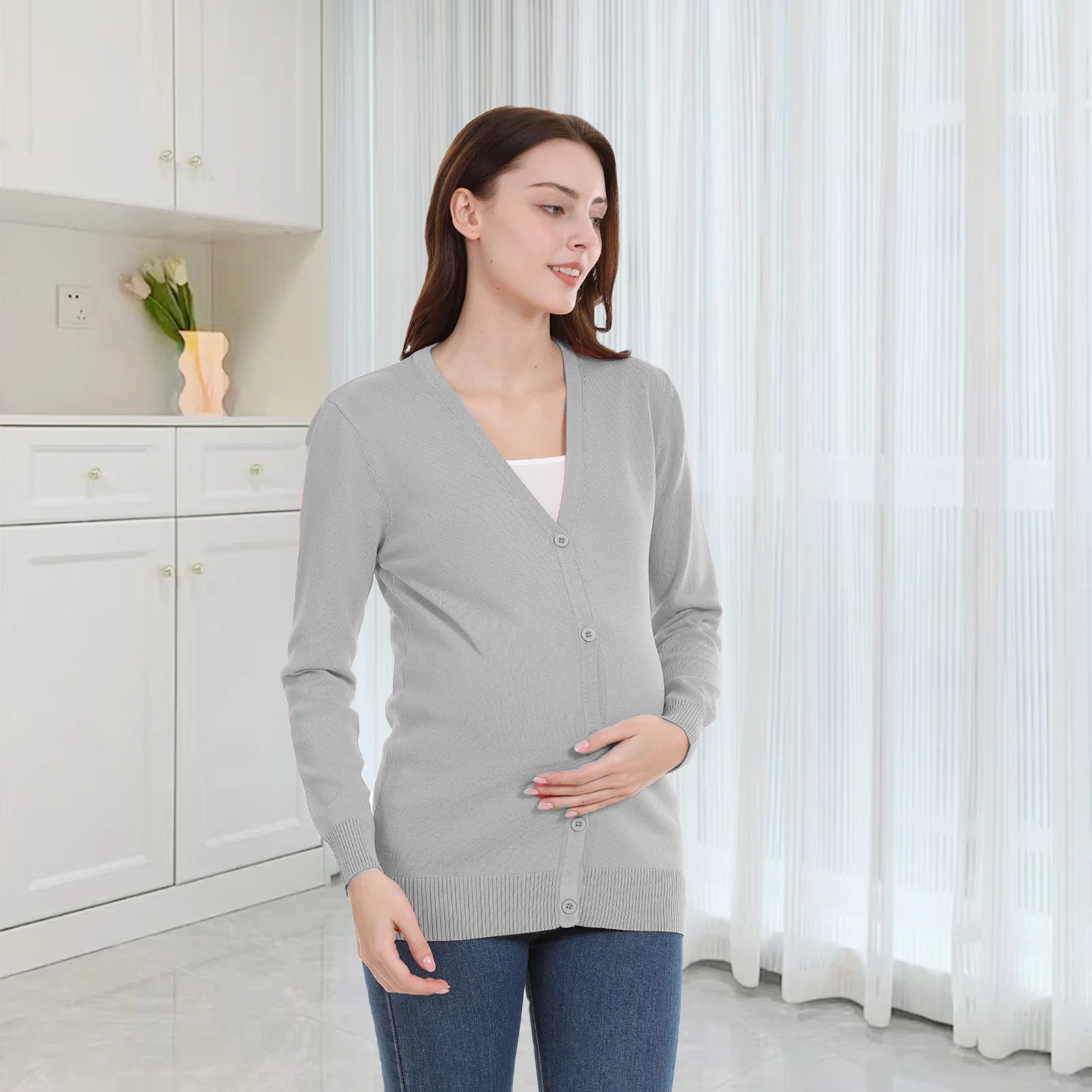 Ropa de maternidad con lactancia: cárdigan de manga larga talla grande - imagen 3