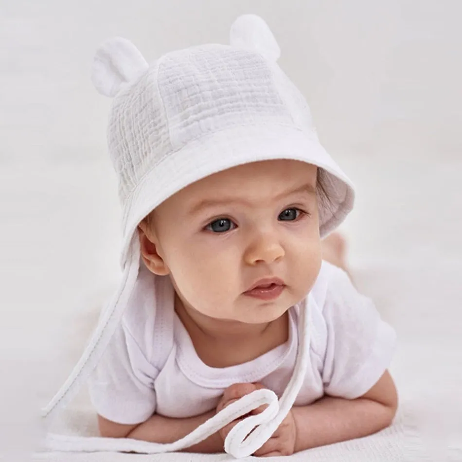 Gorro muselina orejas de oso en algodón suave
