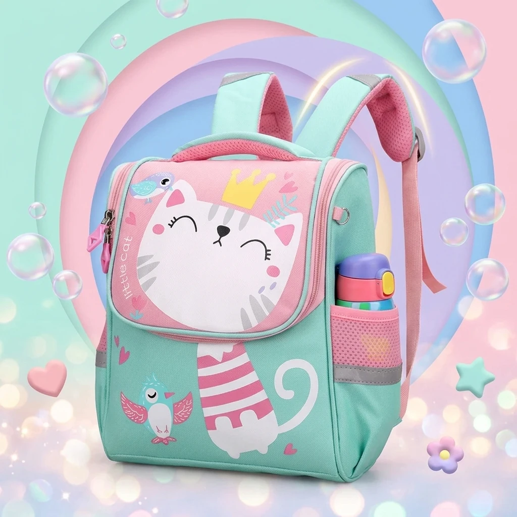 Mochila escolar infantil impermeable con diseño de gato y cómoda - imagen 4