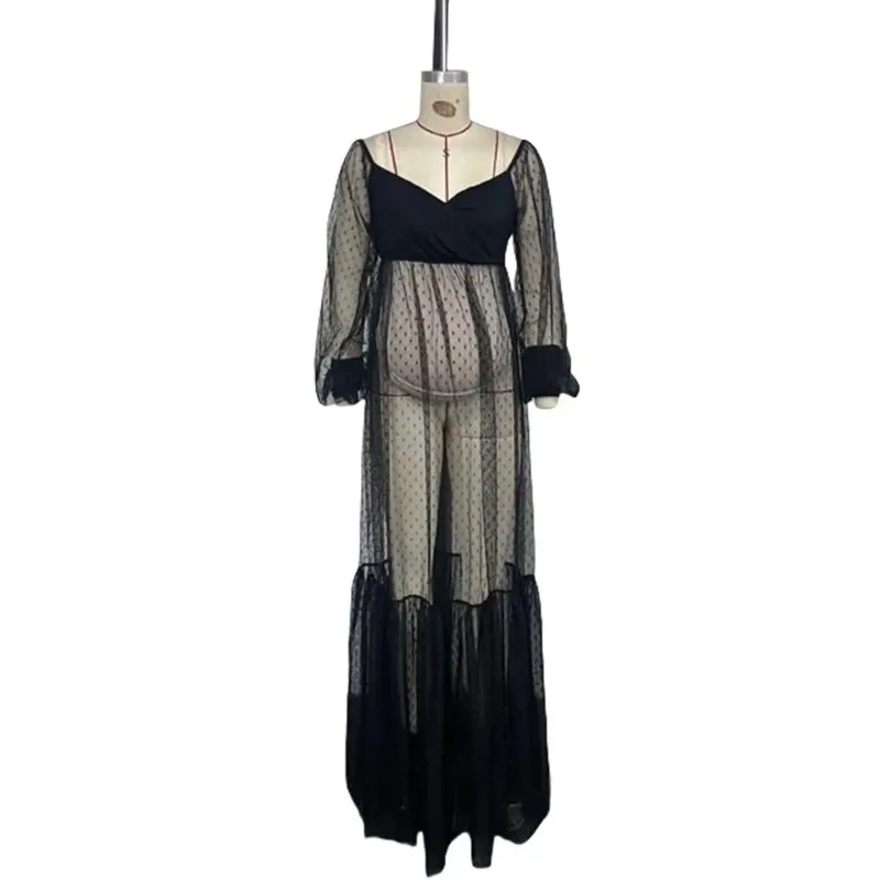 Vestido maternidad suave para sesión de fotos con abertura V - imagen 5