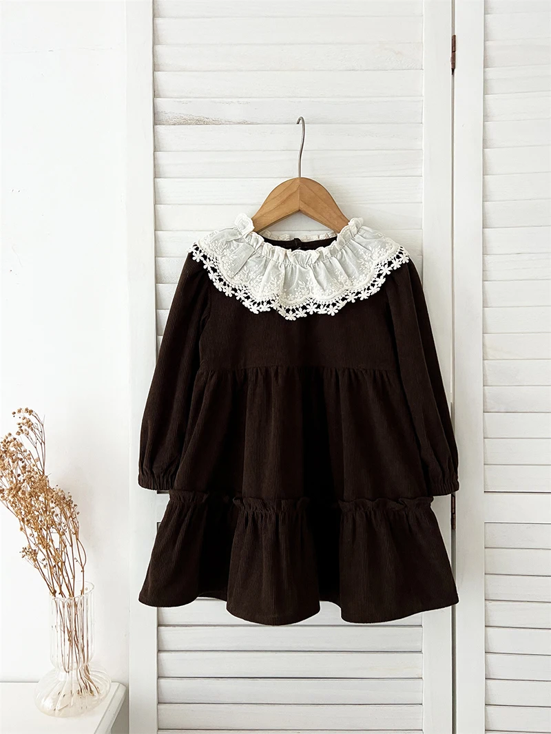 MILANCEL Vestido de pana manga larga con cuello volantes para niña - imagen 5