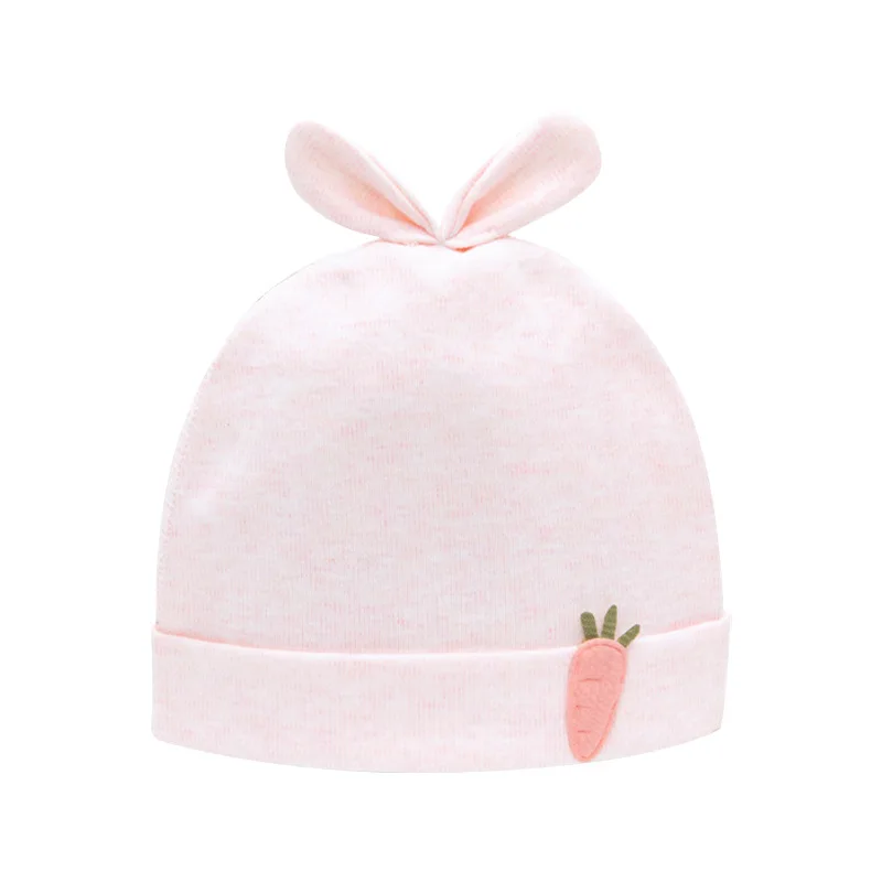 Gorrito recién nacido de algodón puro doble capa con luna y conejo