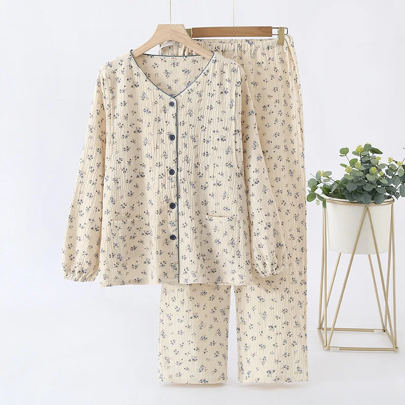 Pijama embarazo algodón floral manga larga para amamantar - imagen 2