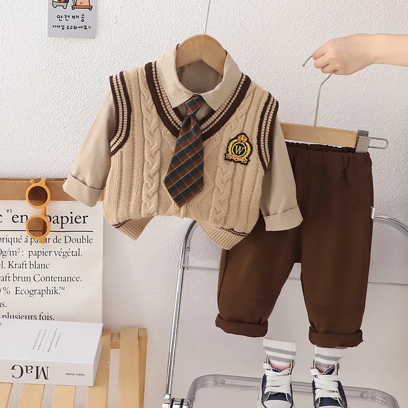 Conjunto de otoño para bebé: chaleco, camisa y pantalón de algodón