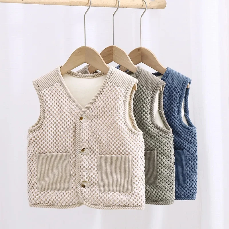 Chaleco de felpa con cuello en V para niños – capa media de algodón - imagen 5