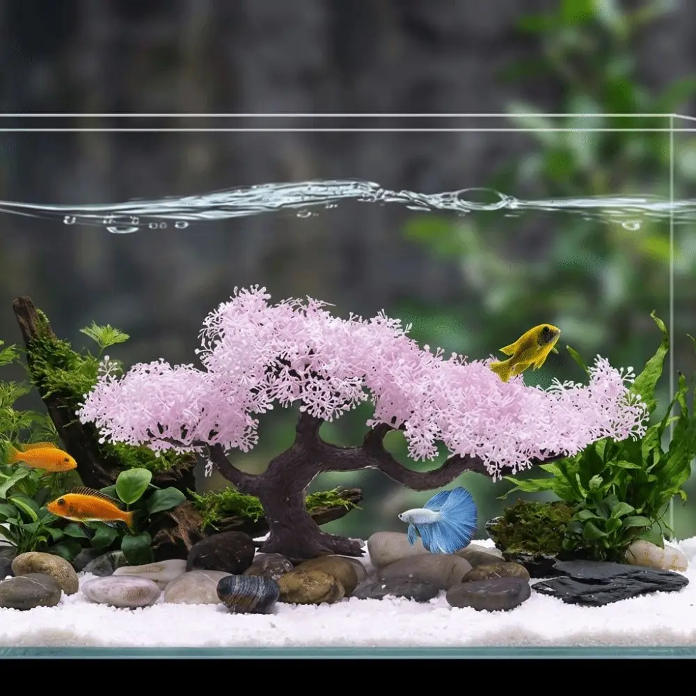Árbol de cerezo artificial realista para acuario con flores - imagen 2