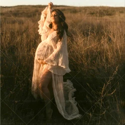 Vestido maternidad bohemio plisado de gasa y tul para sesión de fotos