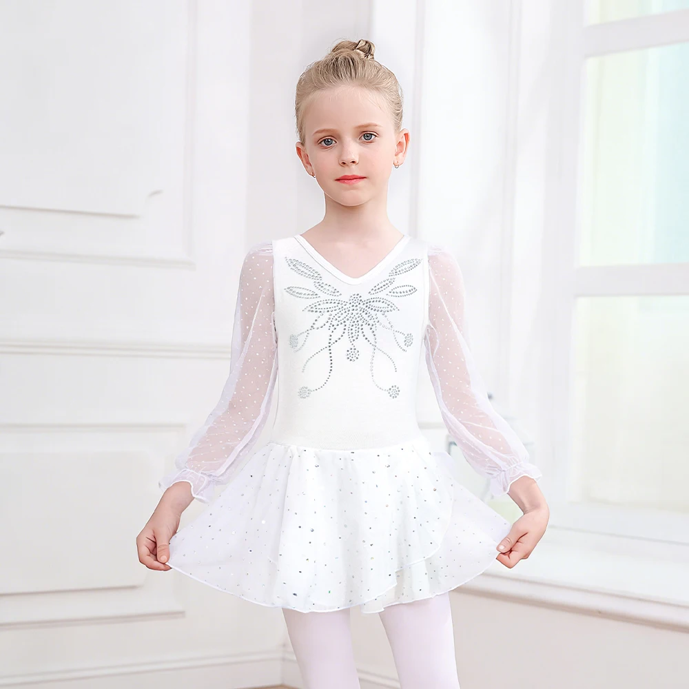 Maillot de ballet clásico de manga larga para niñas con tutú