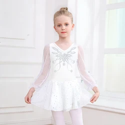 Maillot de ballet clásico de manga larga para niñas con tutú