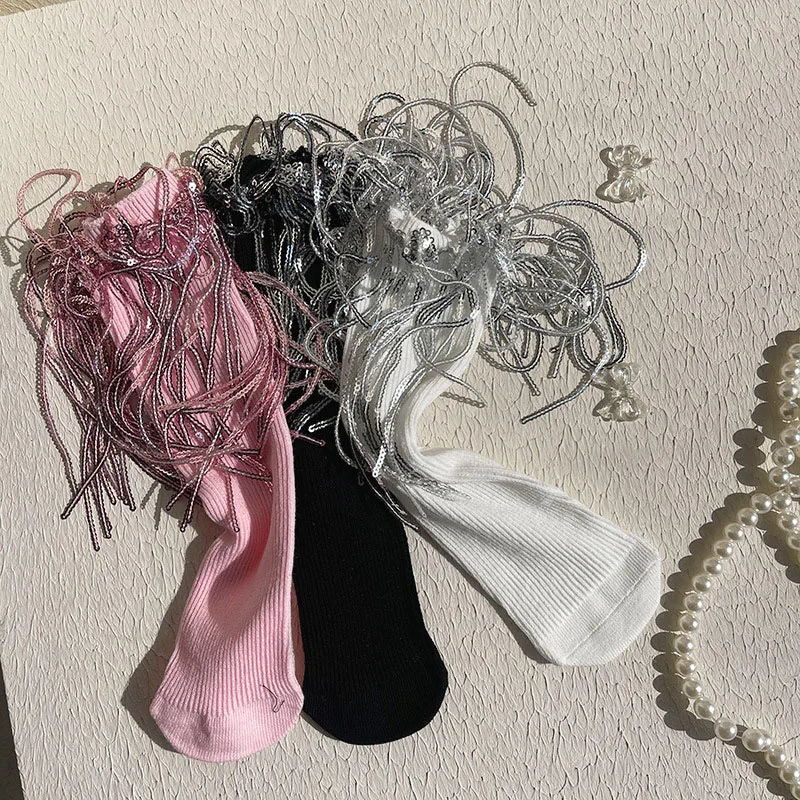Medias de baile con lentejuelas y flecos para niñas