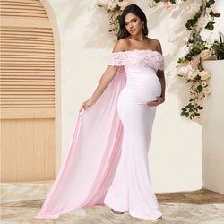 Vestido maternidad floral hombros al aire capa malla maxi Baby Shower