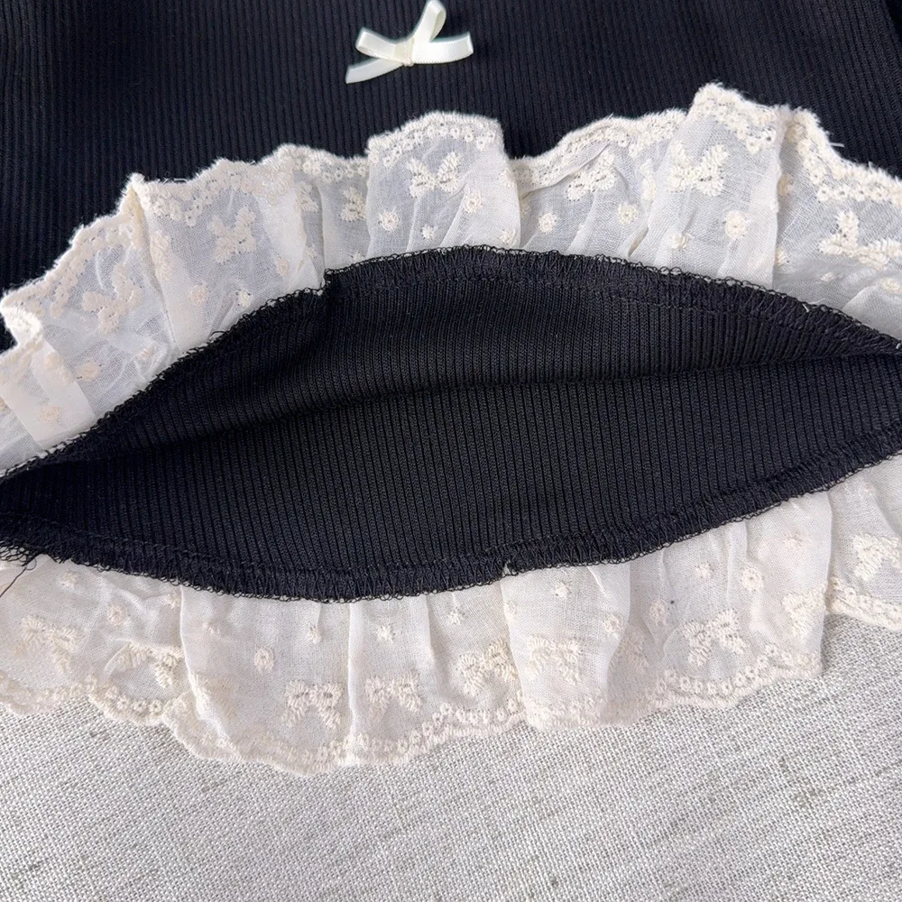 Conjunto de otoño para niña con lazo y encaje de manga larga - imagen 2
