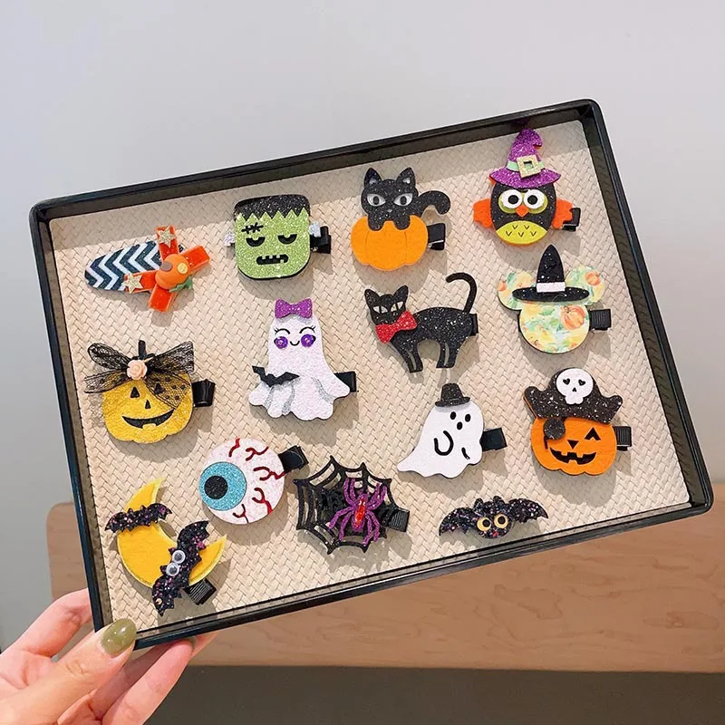 Lazos Halloween para niñas con pinzas fantasma cinta satinada - imagen 5