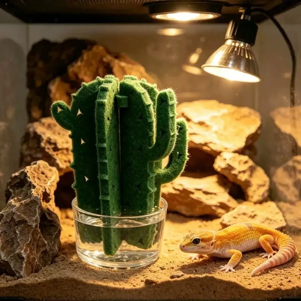 Vista del humidificador con simulación vegetal para reptilería