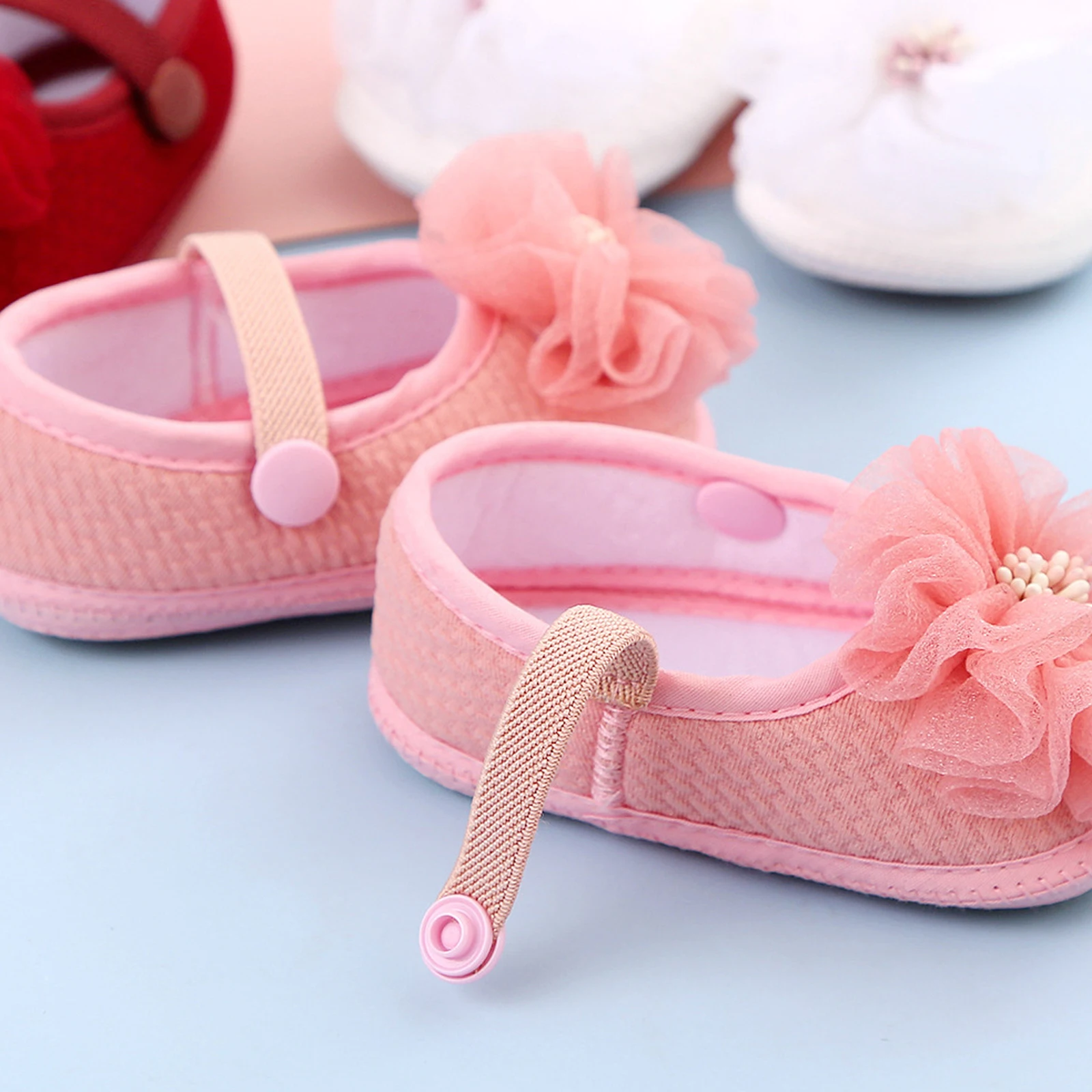 Zapatos planos Mary Jane para bebé con flores de malla antideslizantes