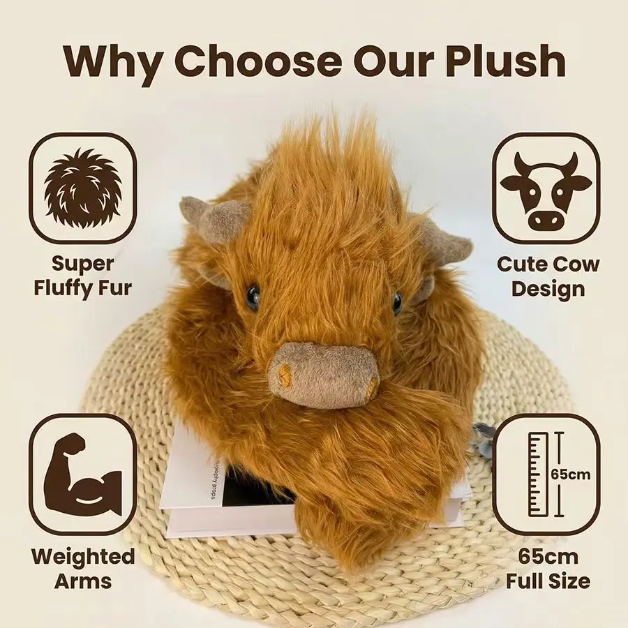 Peluche vaca Highland grande, juguete suave para regalar - imagen 4
