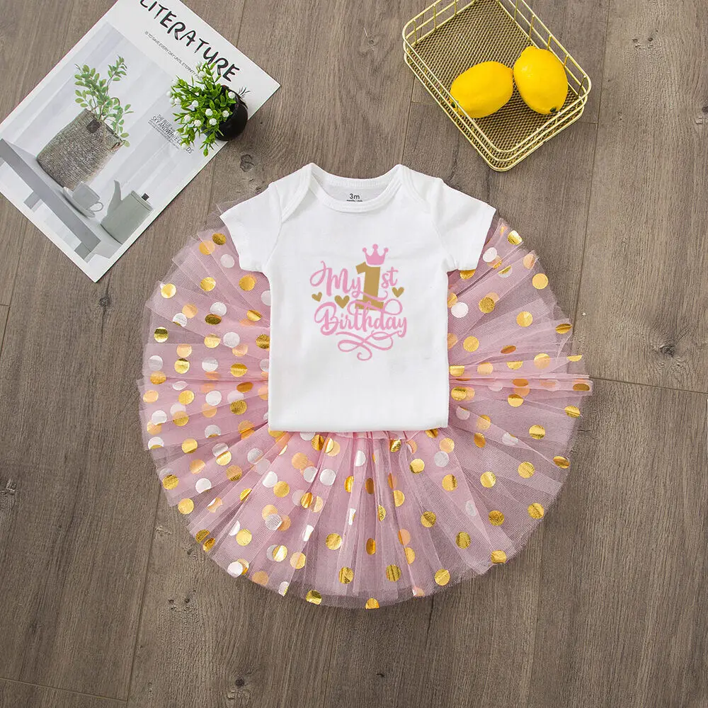 My 1st Birthday Vestido tutú primera cumpleaños niña + pelele - imagen 5