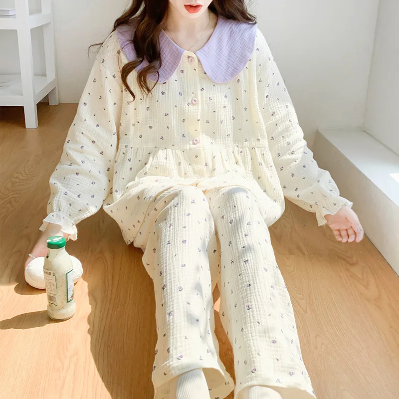 Pijama de lactancia algodón manga larga absorción sudor transpirable - imagen 3