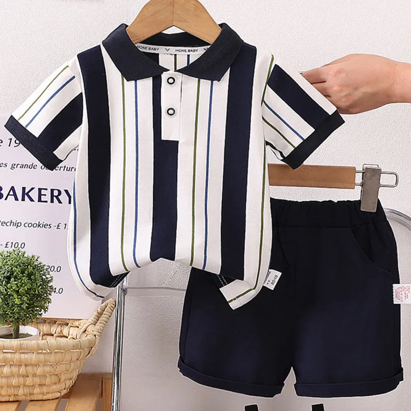 Conjunto verano bebé de algodón a rayas manga corta y pantalón - imagen 3