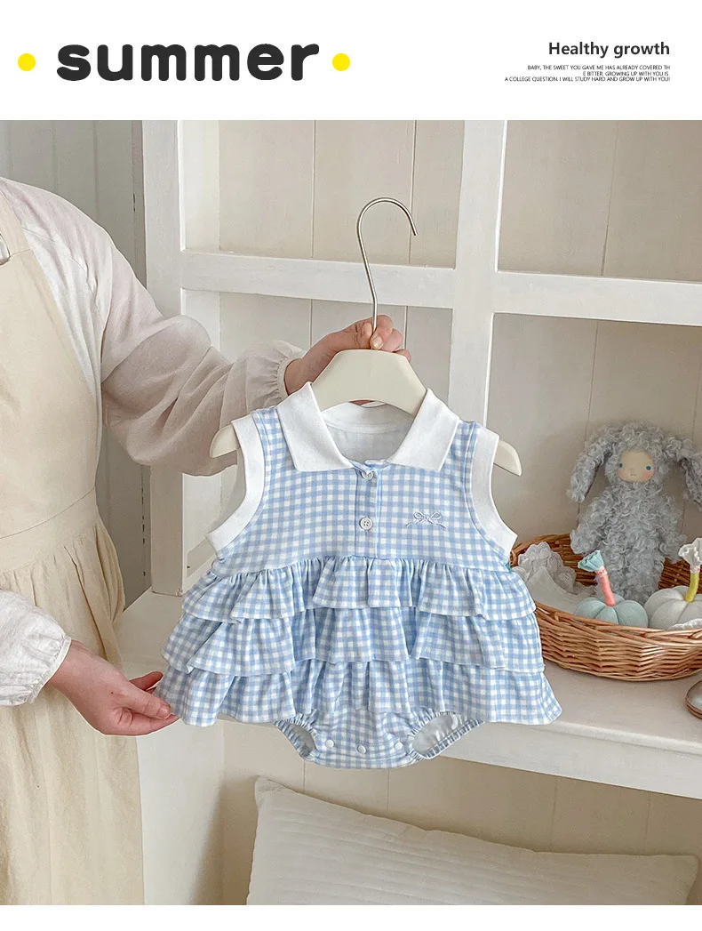 Mono de verano para bebé niña sin mangas con falda a cuadros