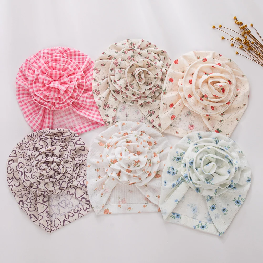 Gorro floral de algodón para bebé recién nacido